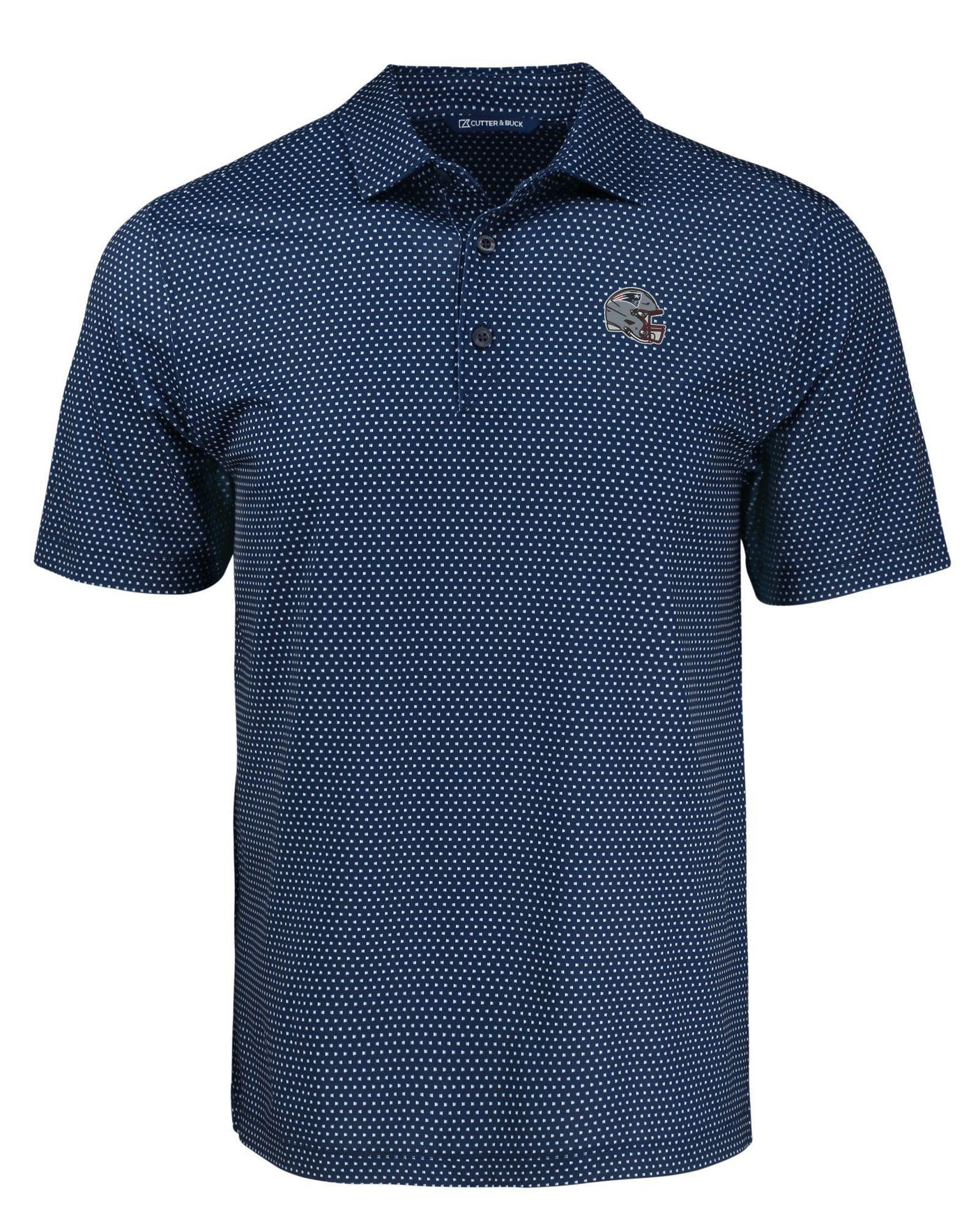 Patriots Cutter and Buck Men's Navy Pike Eco Shadow Check Print Polo