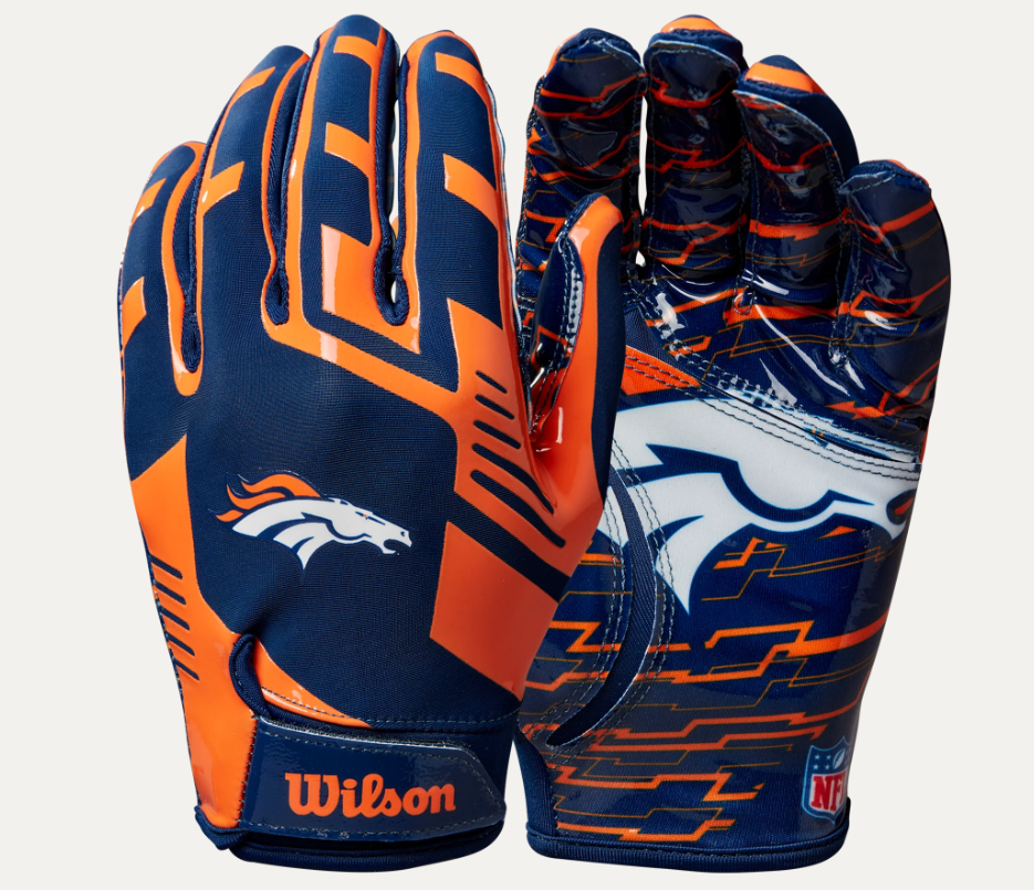 Broncos Wilson Adult NFL Stretch Fit Receivers Gloves Pro Football Hall of Fame