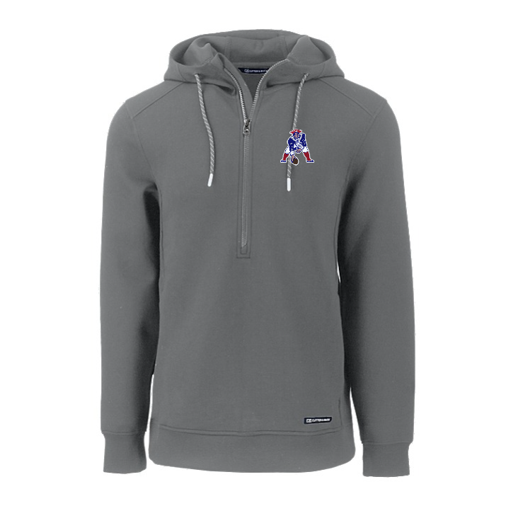 Patriots Cutter and Buck Men's Grey Roam Eco Half Zip Hooded Pullover