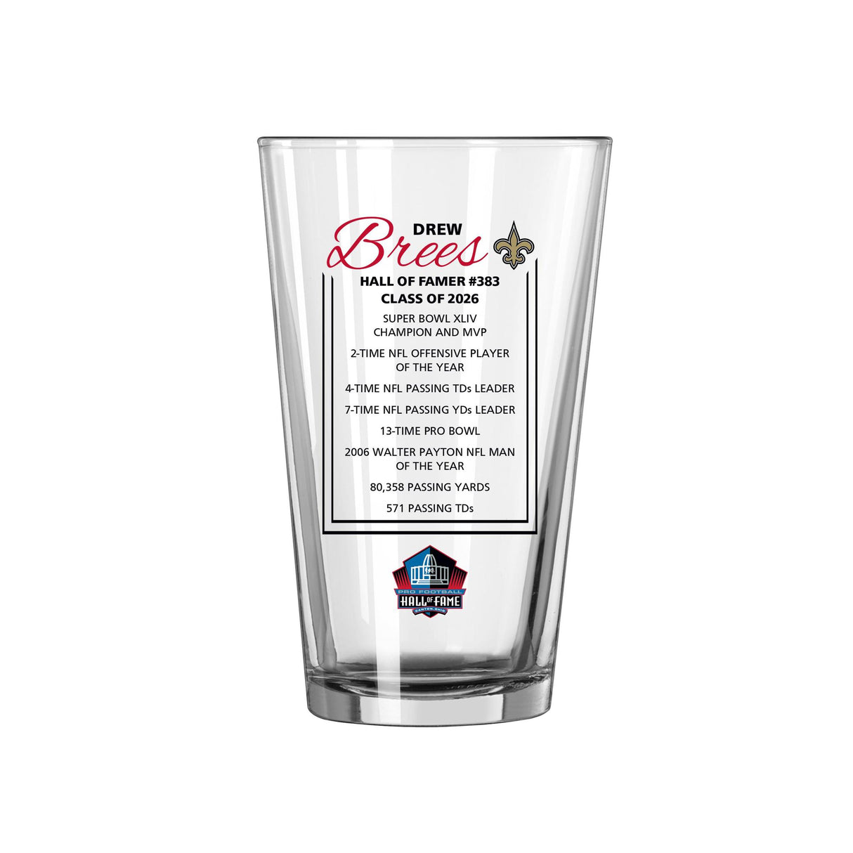 Saints Drew Brees Pint Glass