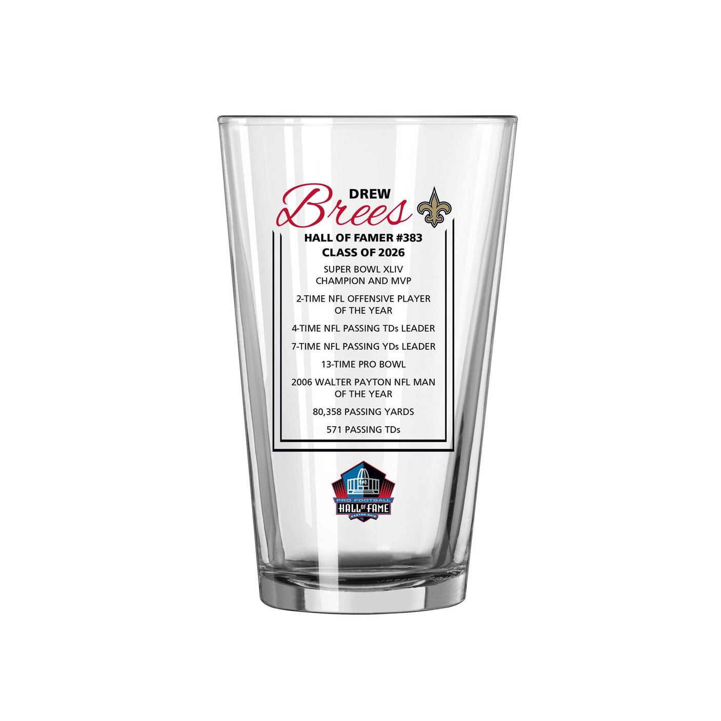Saints Drew Brees Pint Glass