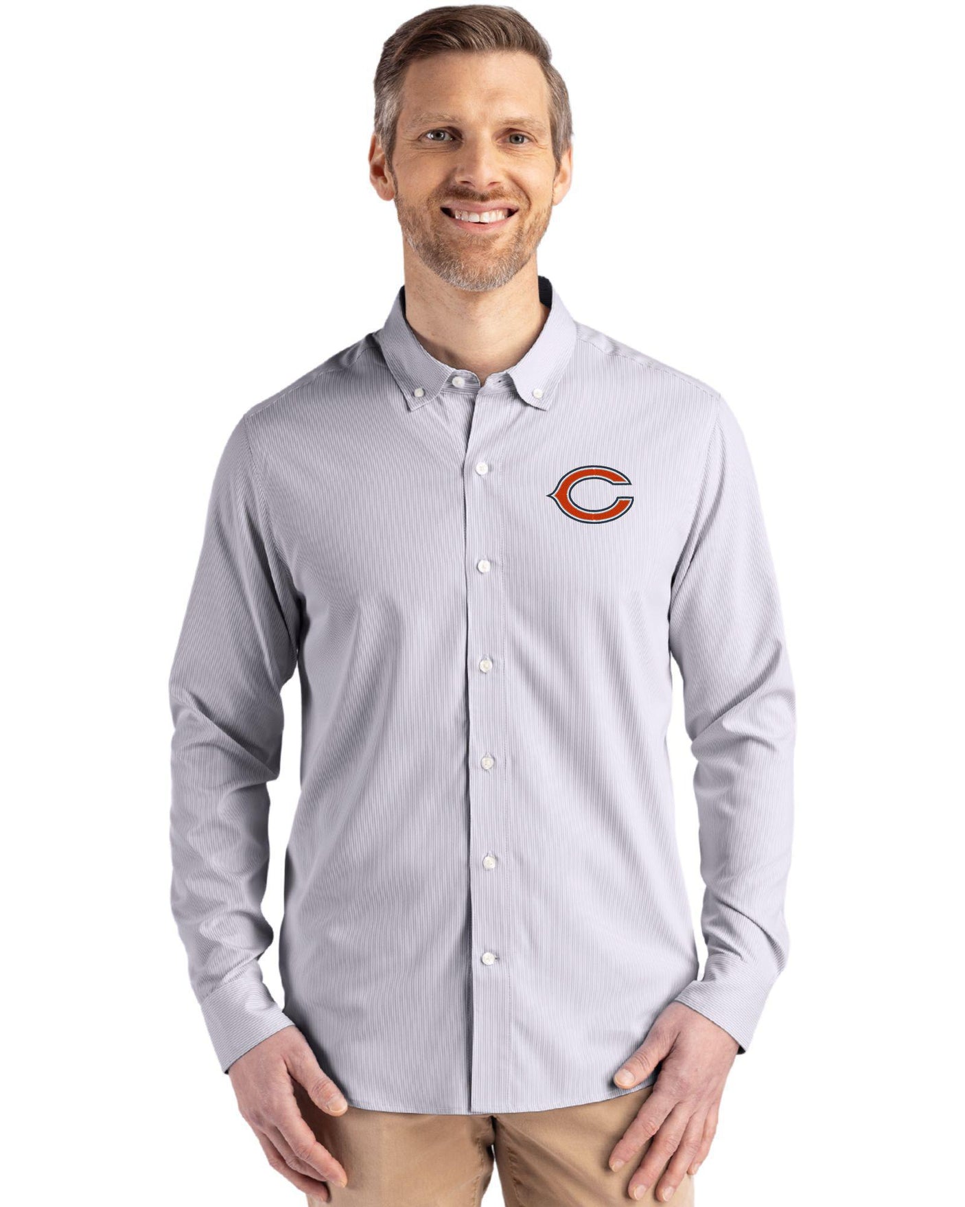 Bears Cutter & Buck Men's Skyline Eco Pinstripe Button Down Shirt
