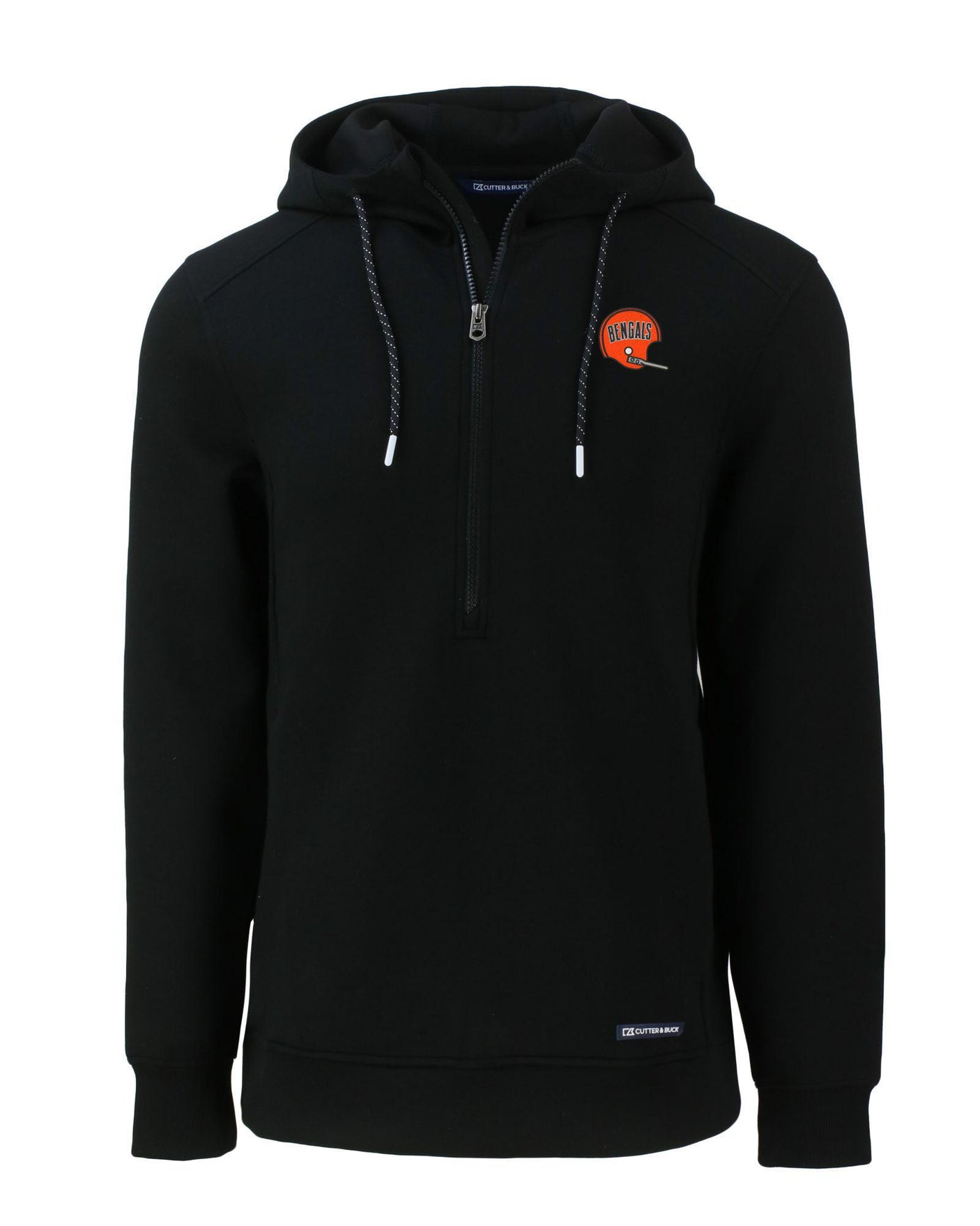 Bengals Cutter and Buck Men's Black Roam Eco Half Zip Hooded Pullover