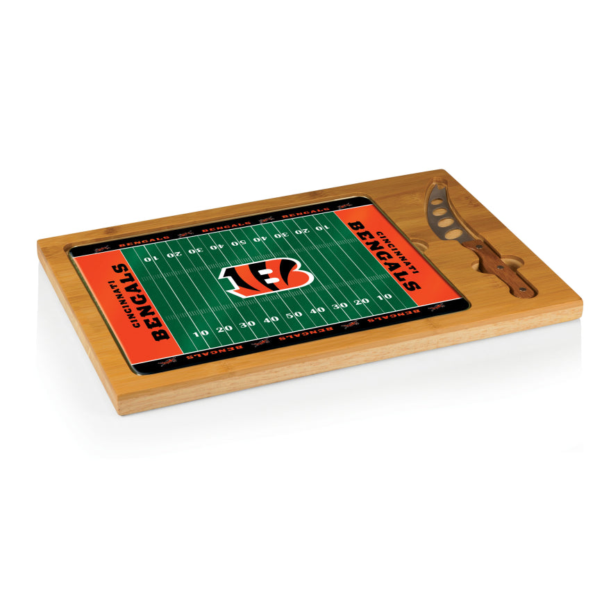 Bengals Icon Glass Top Cutting Board & Knife Set by Picnic Time Pro Football Hall of Fame