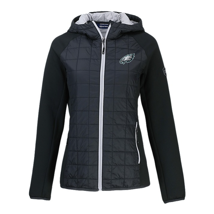 Eagles Cutter and Buck Women's Black Rainier PrimaLoft Eco Hybrid Jacket