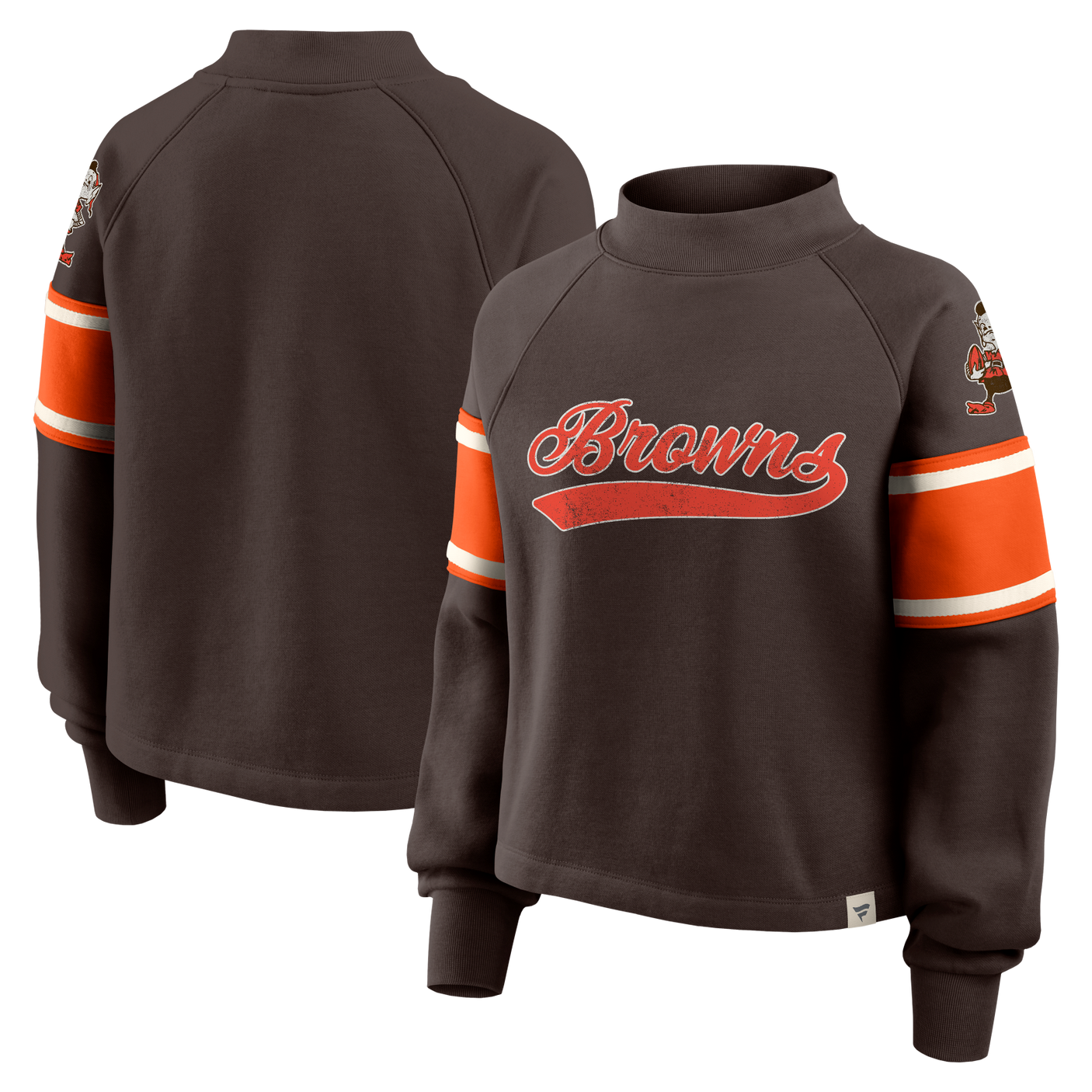 Browns 2025 Fanatics Women's Toss Sweep Mock Neck Fleece Crewneck