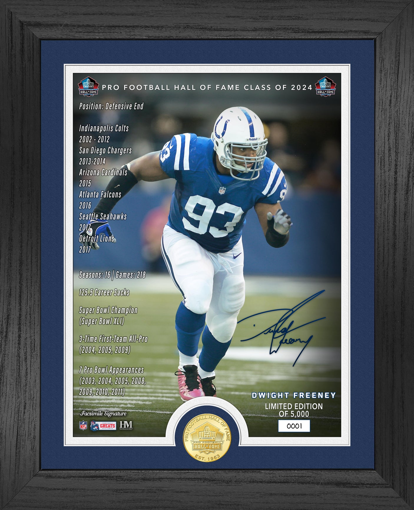 Dwight Freeney Hall of Fame Class of 2024 Bronze Coin Photo Mint