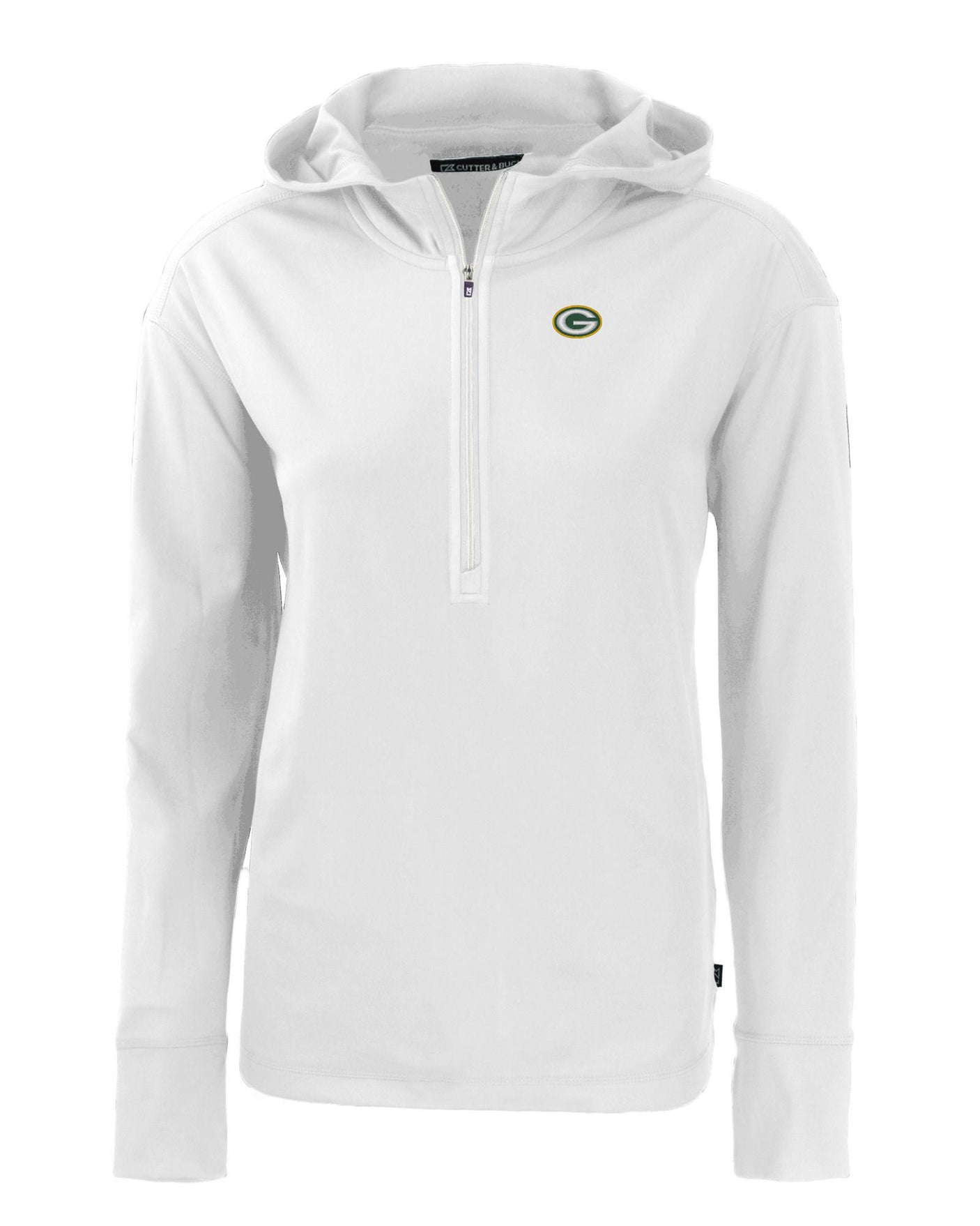 Packers Cutter and Buck Women's White Daybreak Eco Recycled Half Zip Hoodie