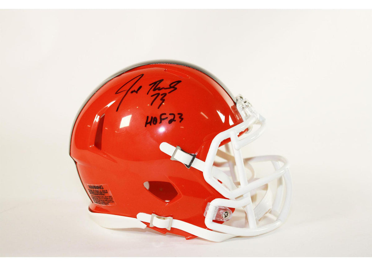 Joe Thomas Autographed Browns Speed Mini Helmet with HOF Inscription Pro Football Hall of Fame