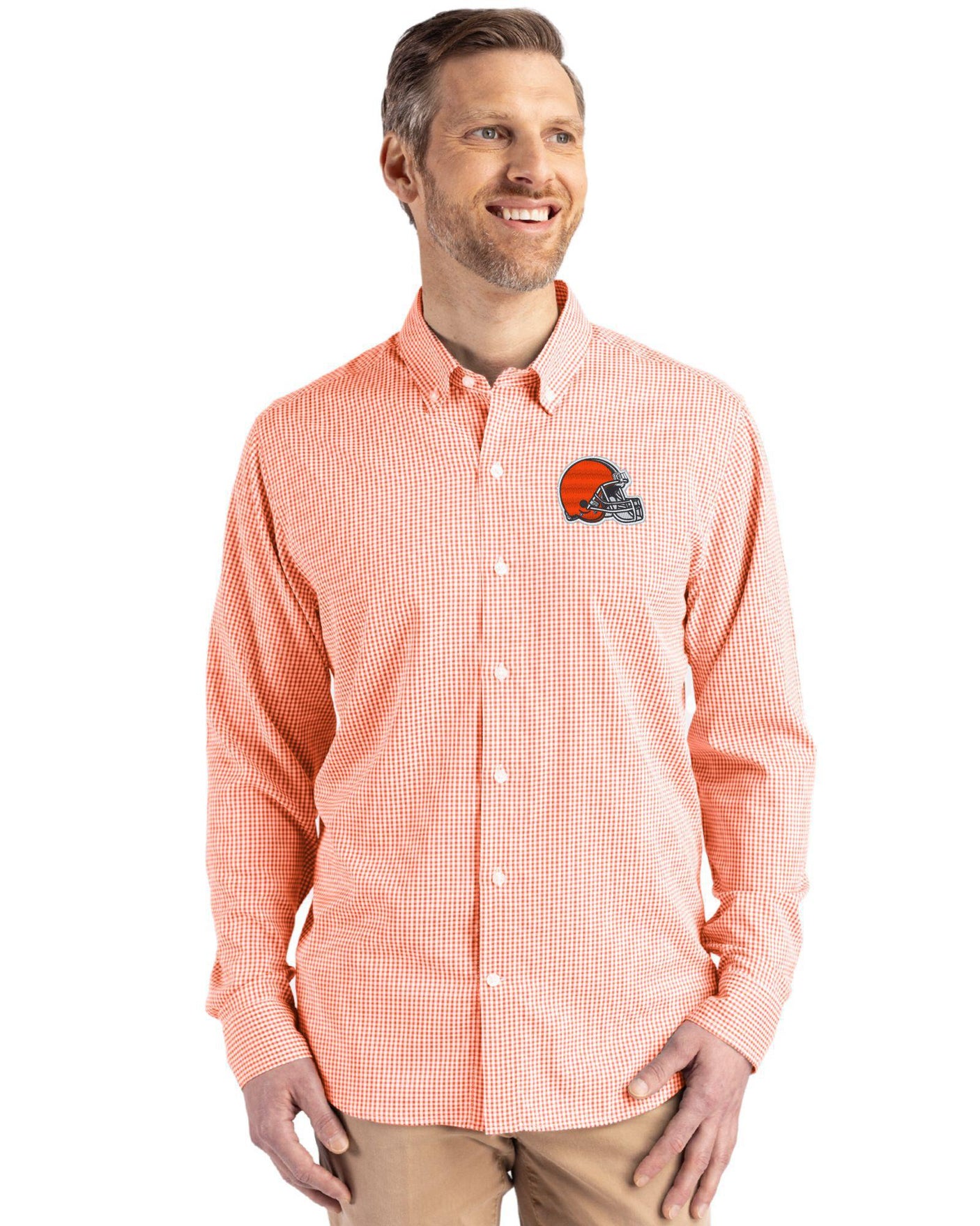 Browns Cutter & Buck Men's Skyline Eco Gingham Button Down Shirt