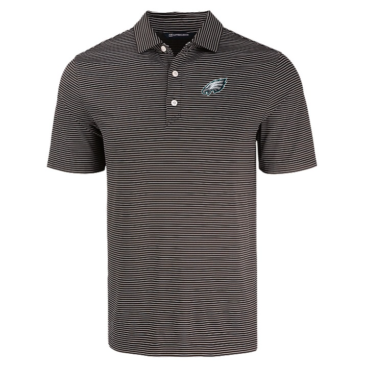 Eagles Cutter and Buck Men's Black Forge Eco Fine Line Stripe Recycled Polo