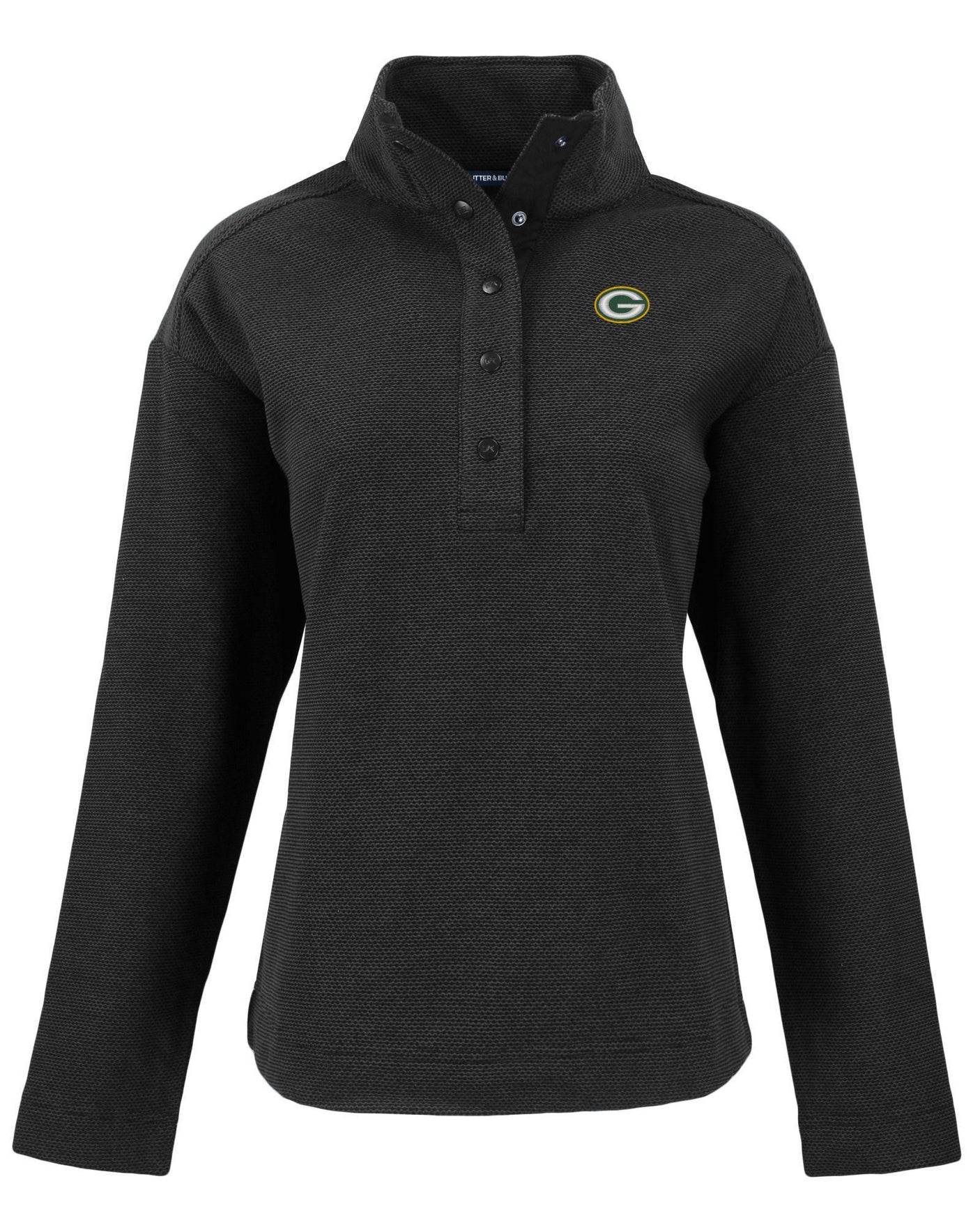 Packers Cutter and Buck Women's Black Hunts Point Eco Fleece Snap Pullover