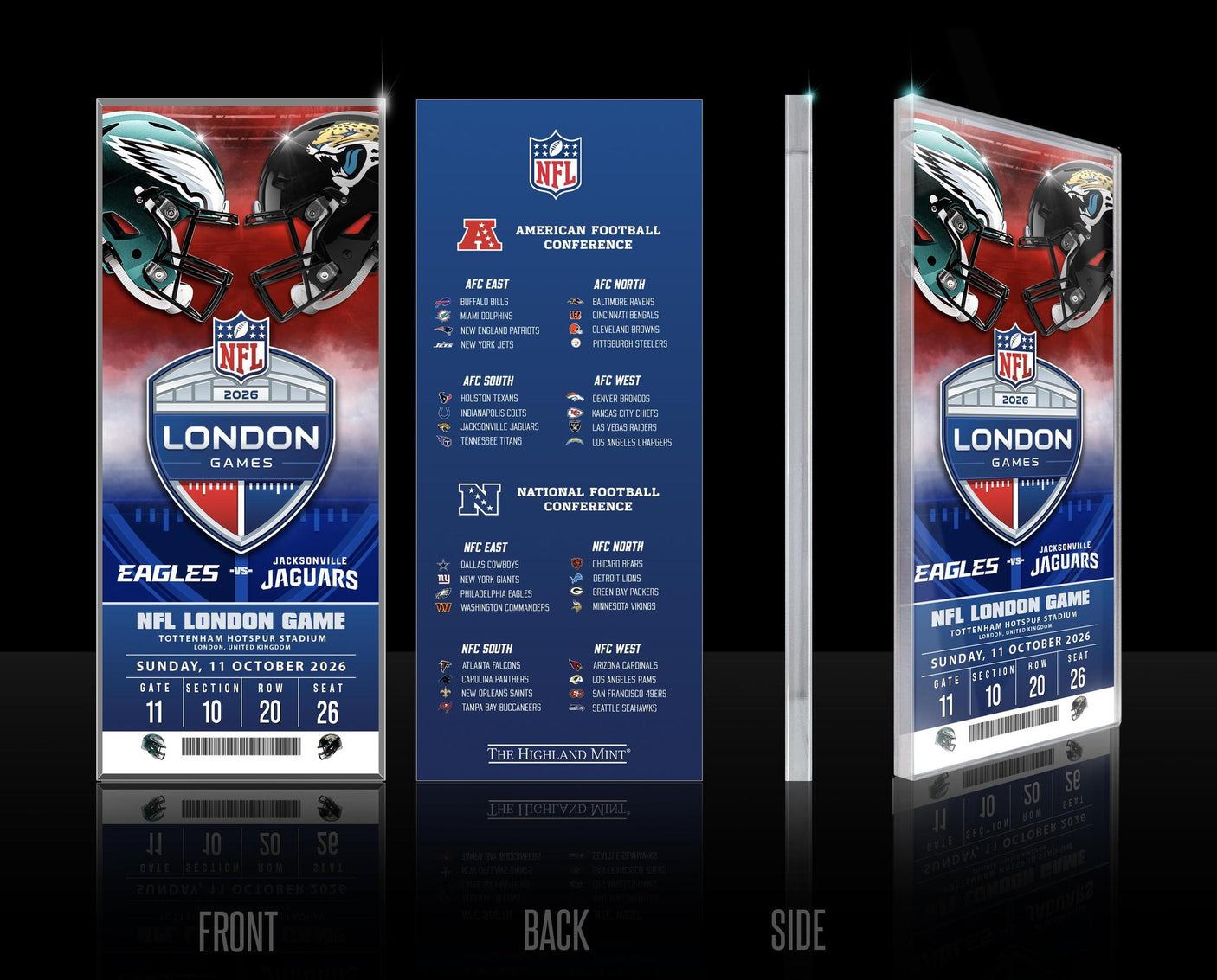 2026 NFL International Games Eagles vs Jaguars London Acrylic Ticket