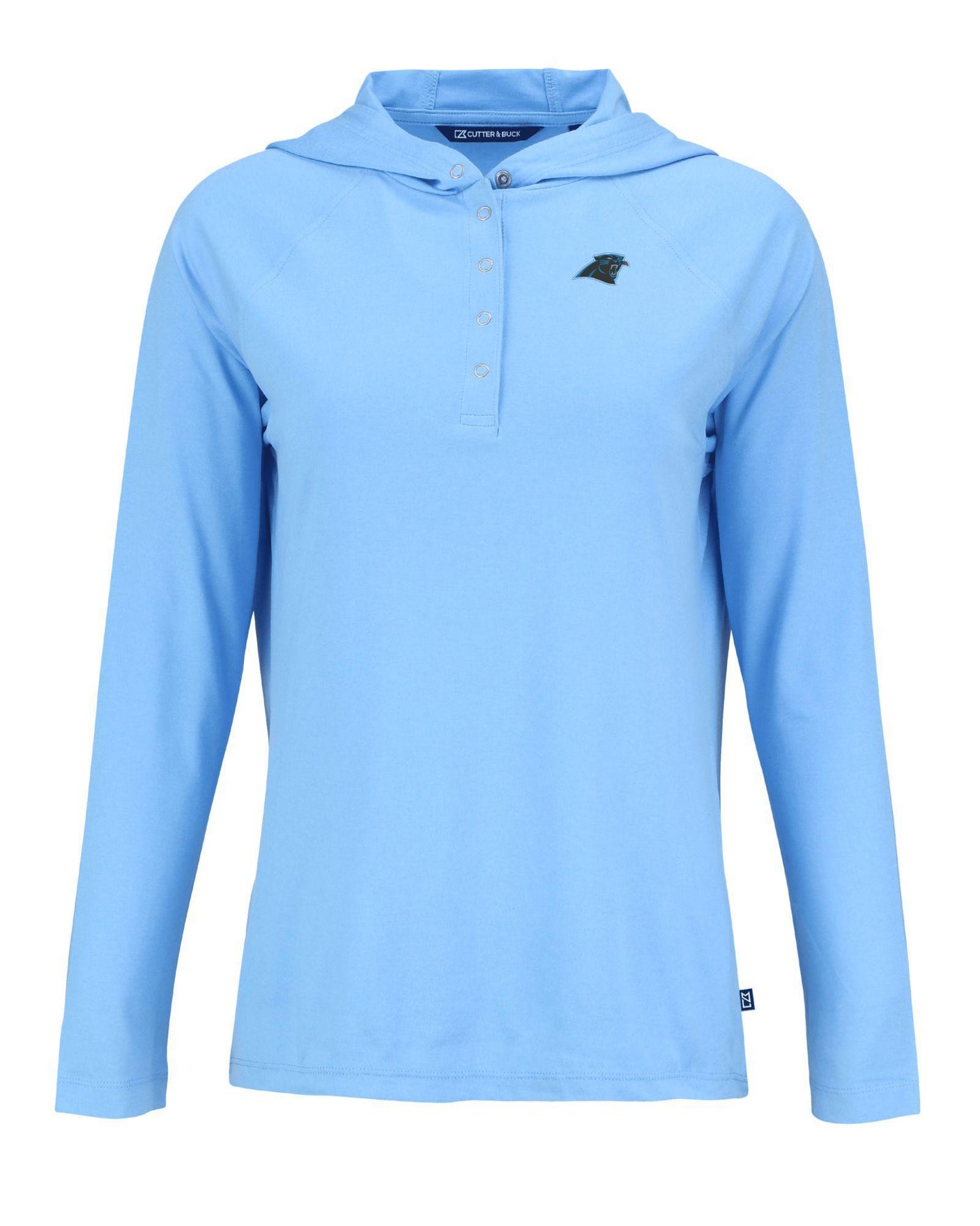 Panthers Cutter and Buck Women's Blue Coastline Epic Comfort Eco Hooded Shirt
