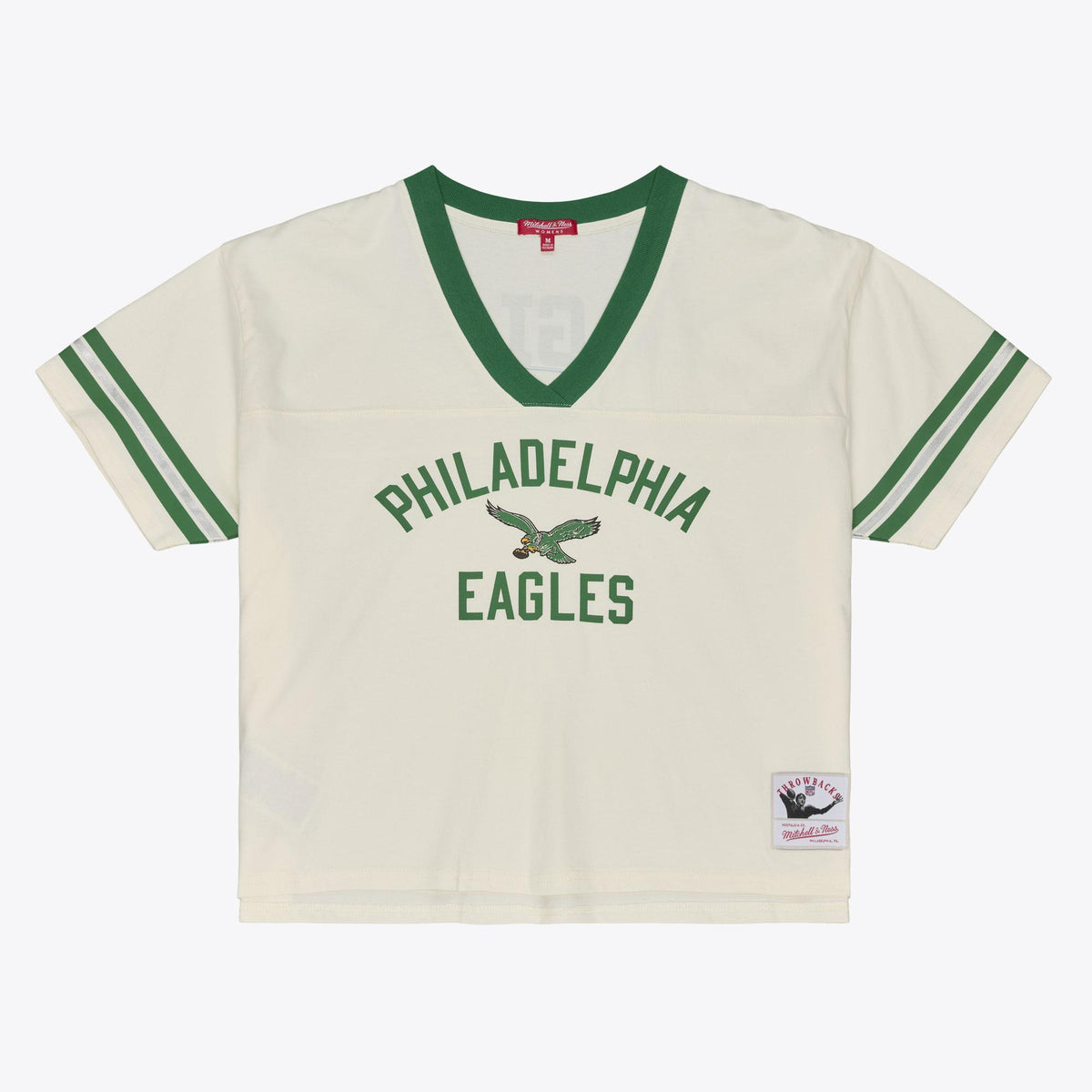 Eagles 2026 Mitchell & Ness Women's Retro Roots Crop Boxy Yoke T-Shirt Pro Football Hall of Fame