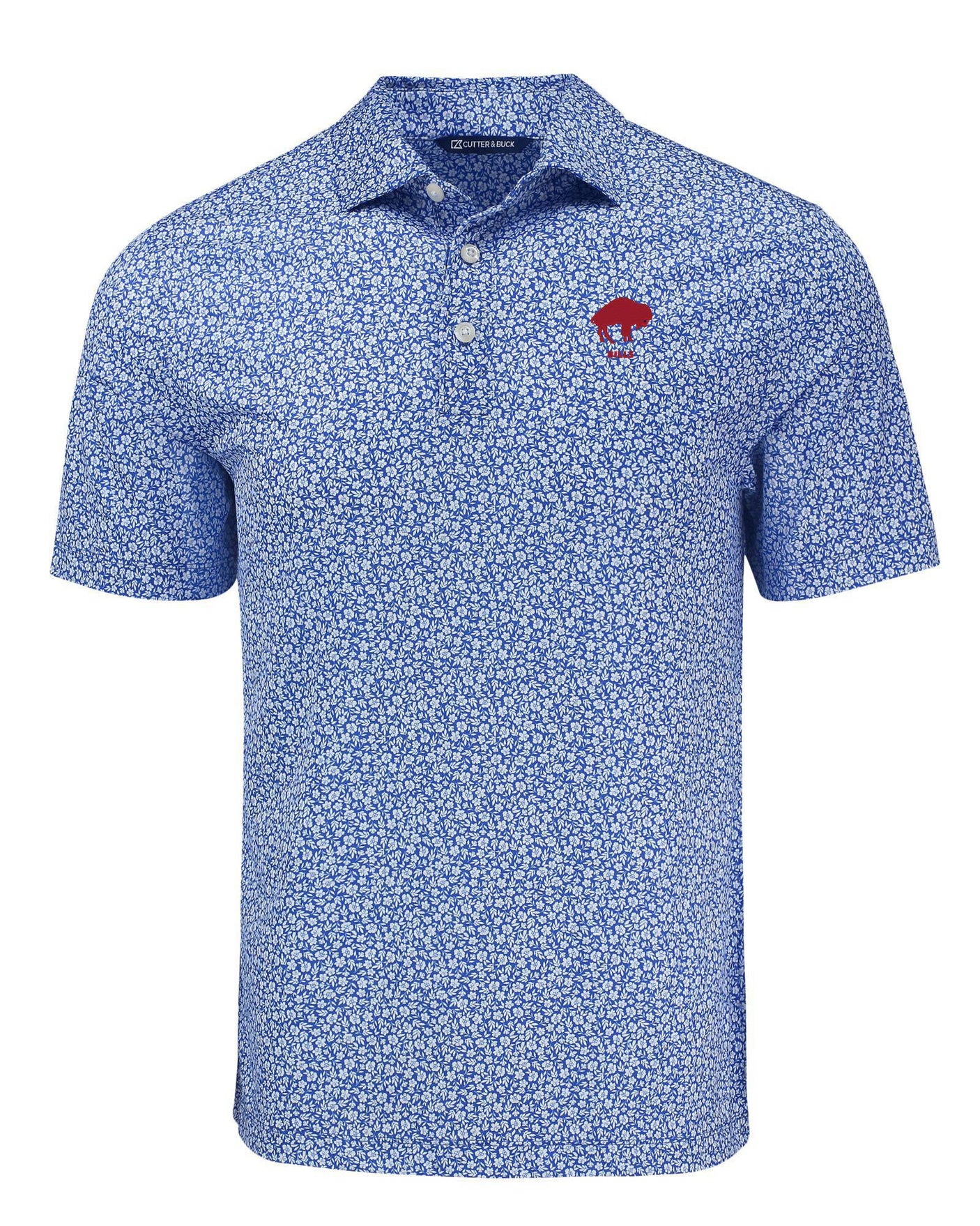 Bills Cutter and Buck Men's Blue Pike Eco Flora Print Polo