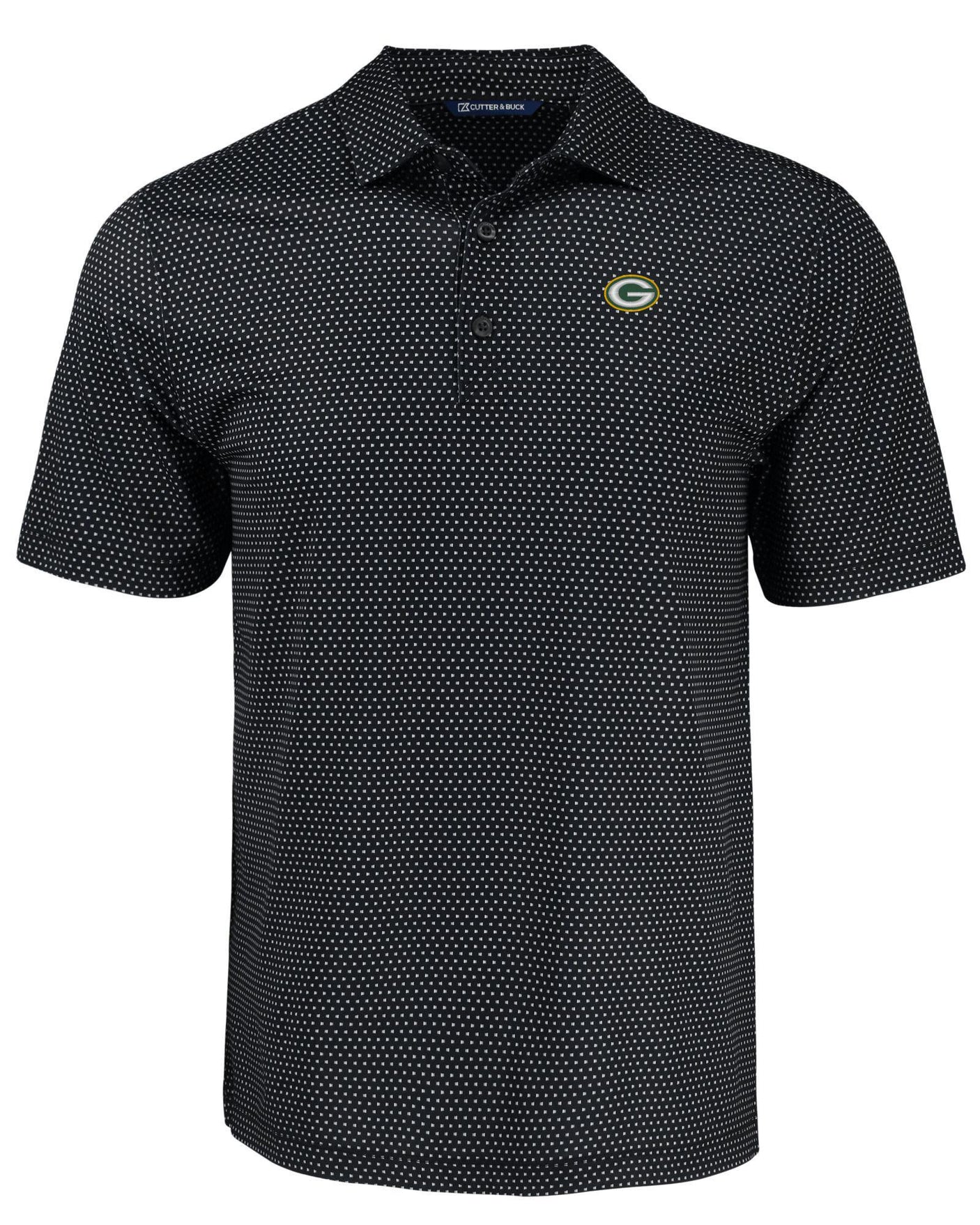 Packers Cutter and Buck Men's Black Pike Eco Shadow Check Print Polo