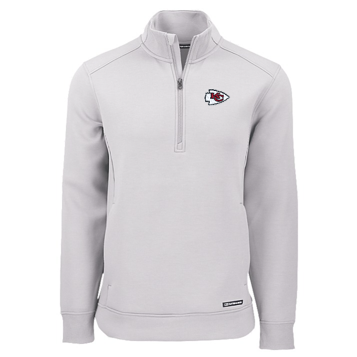 Chiefs Cutter and Buck Men's Grey Roam Eco Quarter Zip Pullover