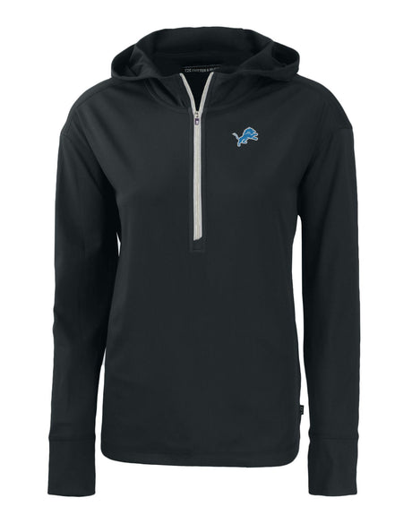 Lions Cutter and Buck Women's Black Daybreak Eco Recycled Half Zip Hoodie