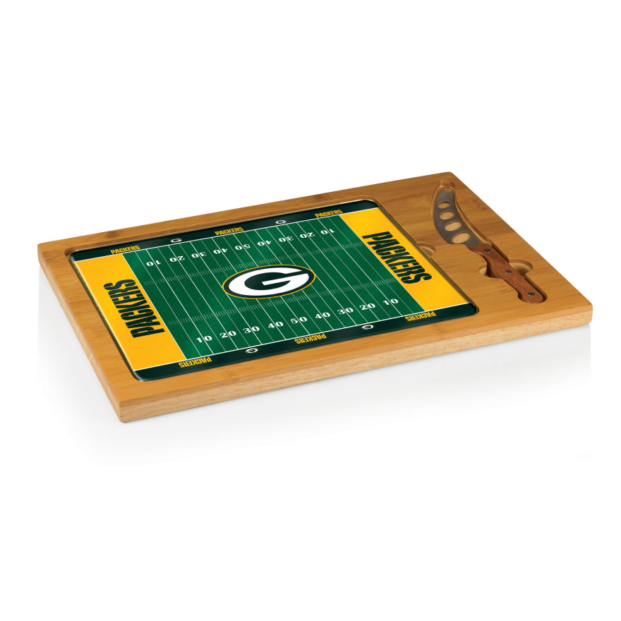 Packers Icon Glass Top Cutting Board & Knife Set by Picnic Time Pro Football Hall of Fame