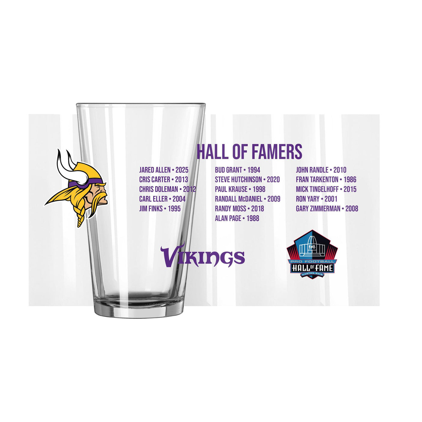 Vikings Hall of Famer Pint Glass