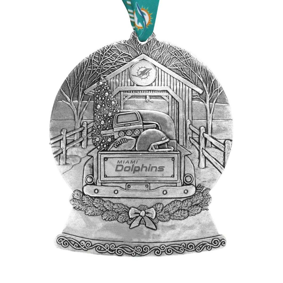 Dolphins Tailgate Truck Snow Globe Ornament