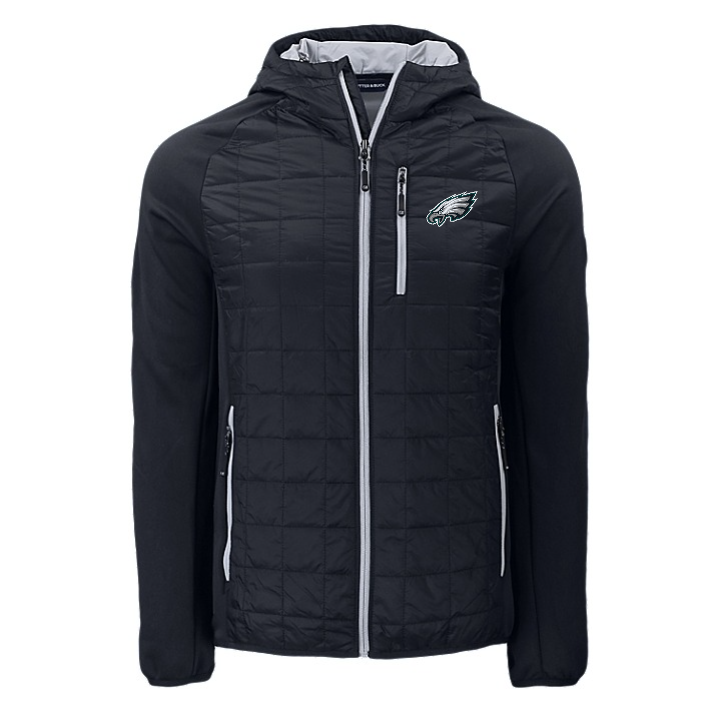 Eagles Cutter and Buck Men's Black Rainier PrimaLoft Eco Hybrid Jacket