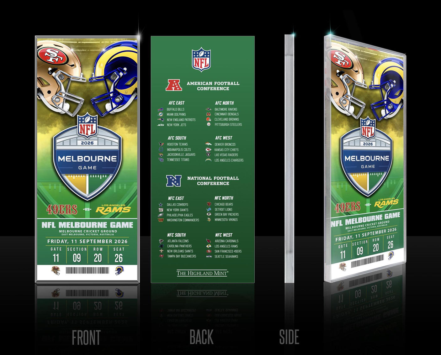 2026 NFL International Games 49ers vs Rams Melbourne Acrylic Ticket