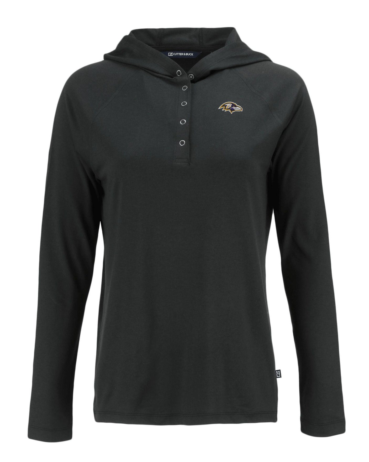 Ravens Cutter and Buck Women's Black Coastline Epic Comfort Eco Hooded Shirt