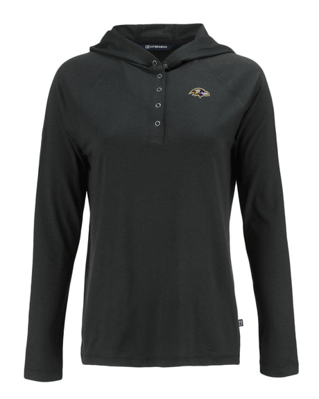 Ravens Cutter and Buck Women's Black Coastline Epic Comfort Eco Hooded Shirt