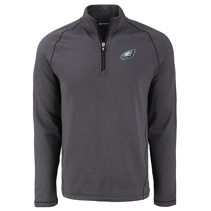 Eagles Cutter and Buck Men's Black Peshastin Eco Fleece Half Zip Pullover