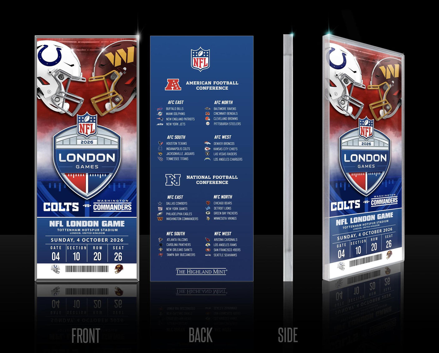 2026 NFL International Games Commanders vs Colts London Acrylic Ticket