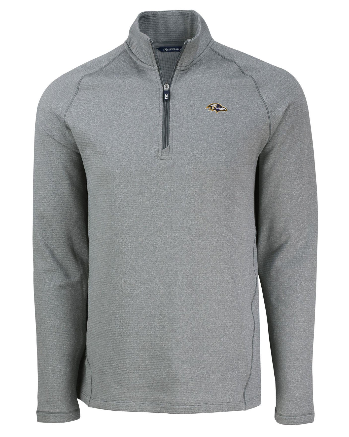 Ravens Cutter and Buck Men's Grey Peshastin Eco Fleece Half Zip Pullover