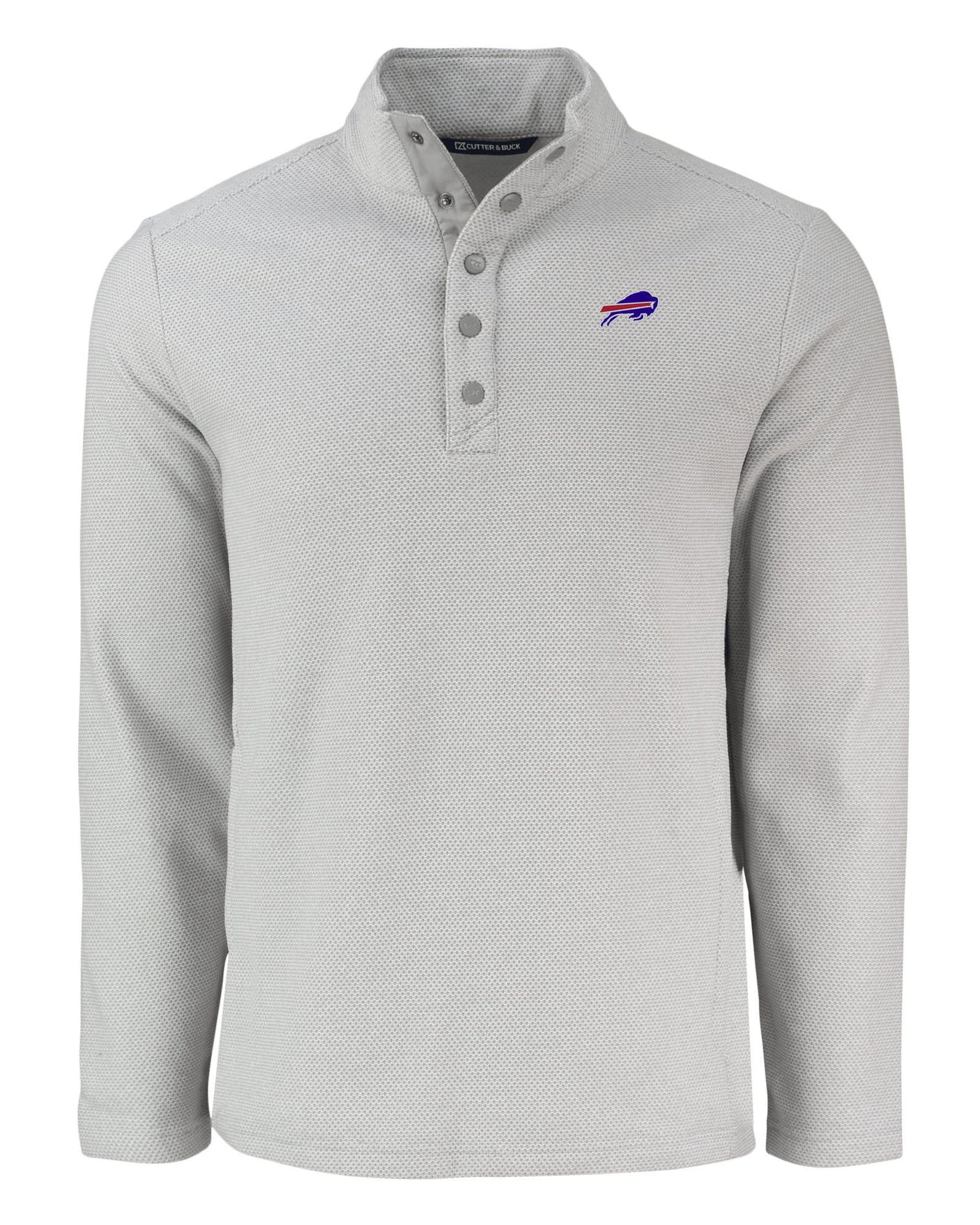 Bills Cutter and Buck Men's Grey Hunts Point Eco Fleece Snap Pullover