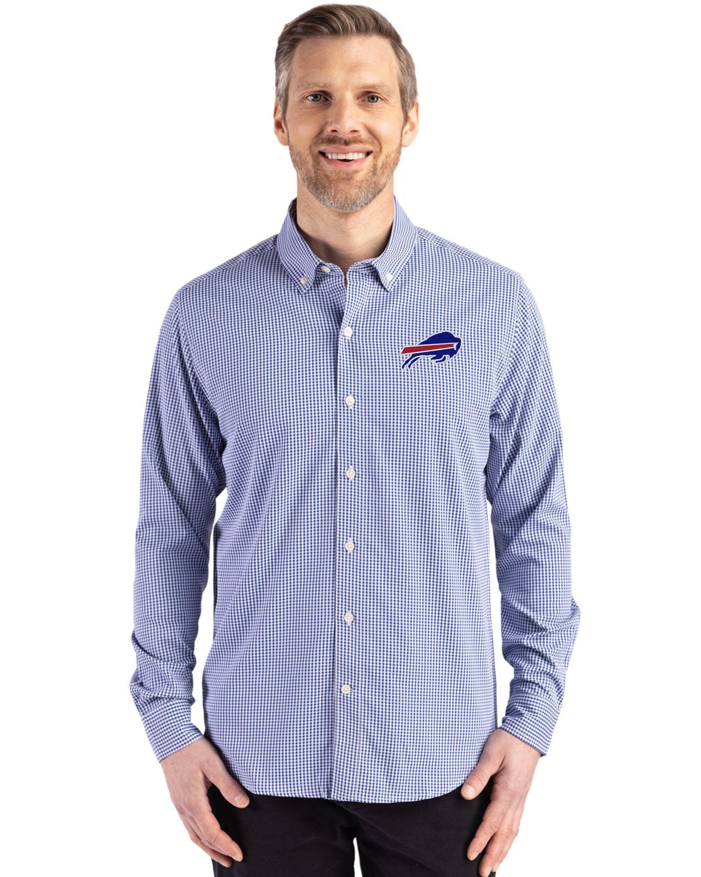 Bills Cutter & Buck Men's Skyline Eco Gingham Button Down Shirt