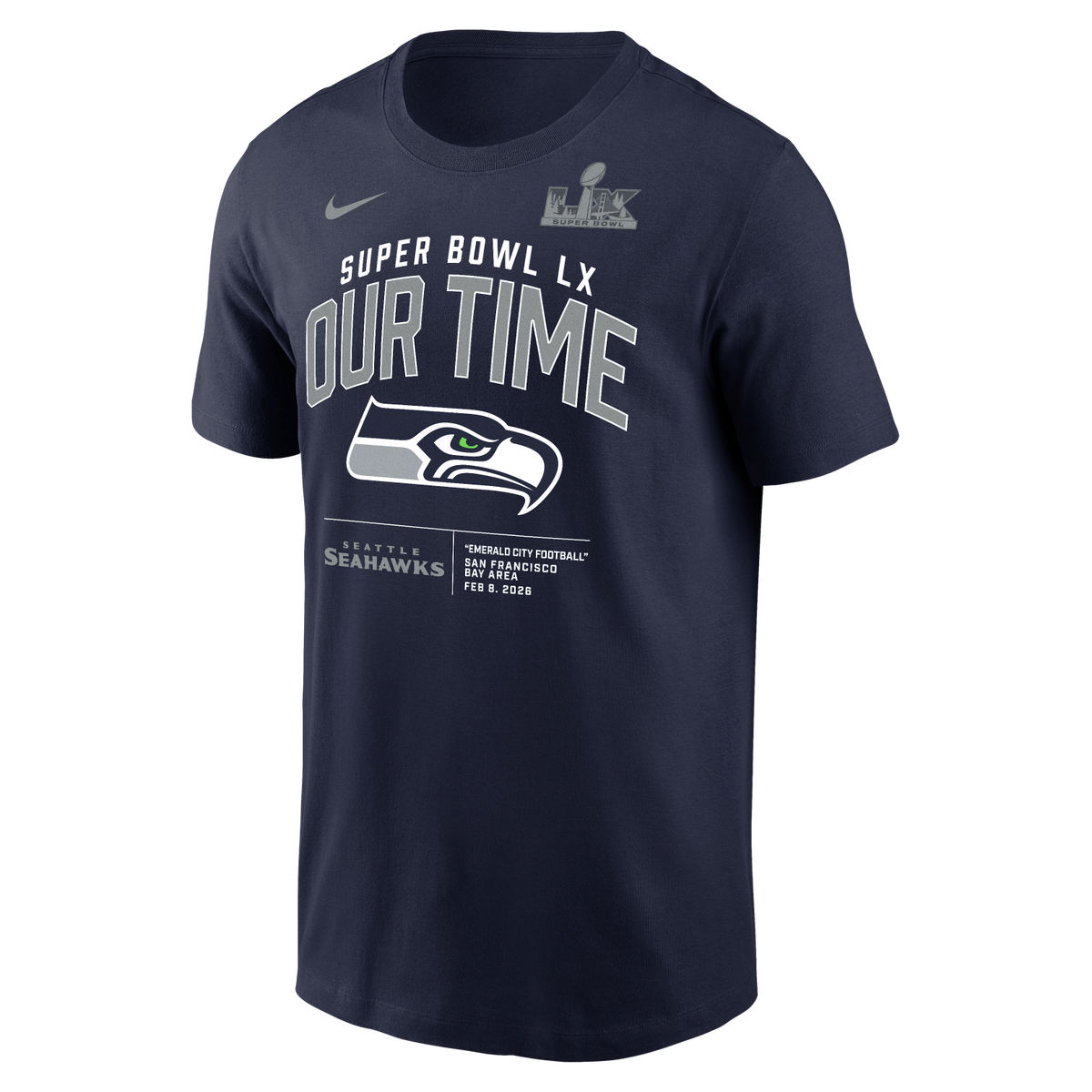 Seahawks 2026 Nike Men's NFC Super Bowl LX (60) Bound Iconic T-Shirt Pro Football Hall of Fame