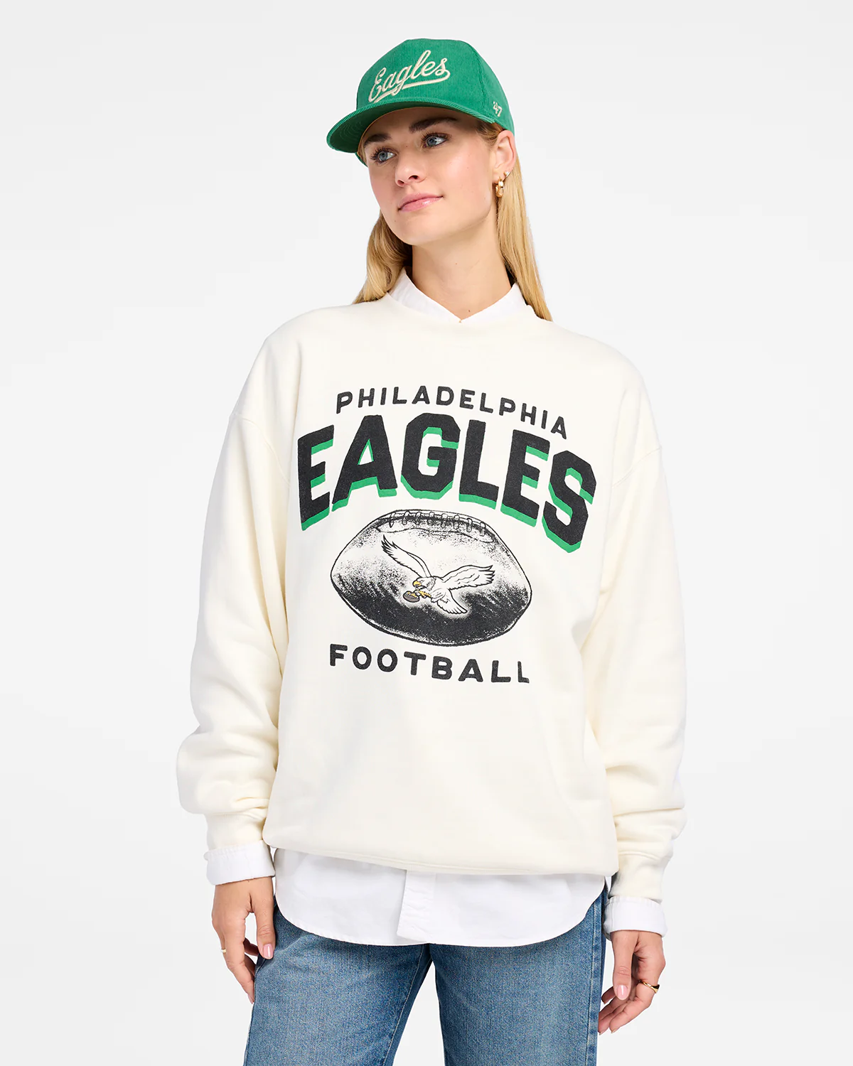 Eagles 2025 '47 Brand Women's Arch Cloud Oversized Crewneck