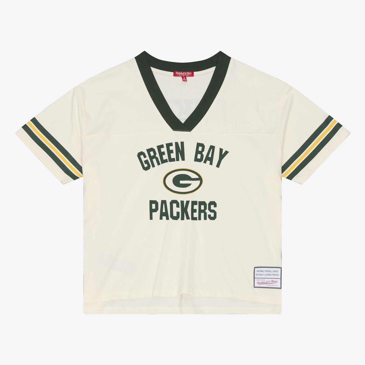 Packers 2026 Mitchell & Ness Women's Retro Roots Crop Boxy Yoke T-Shirt Pro Football Hall of Fame