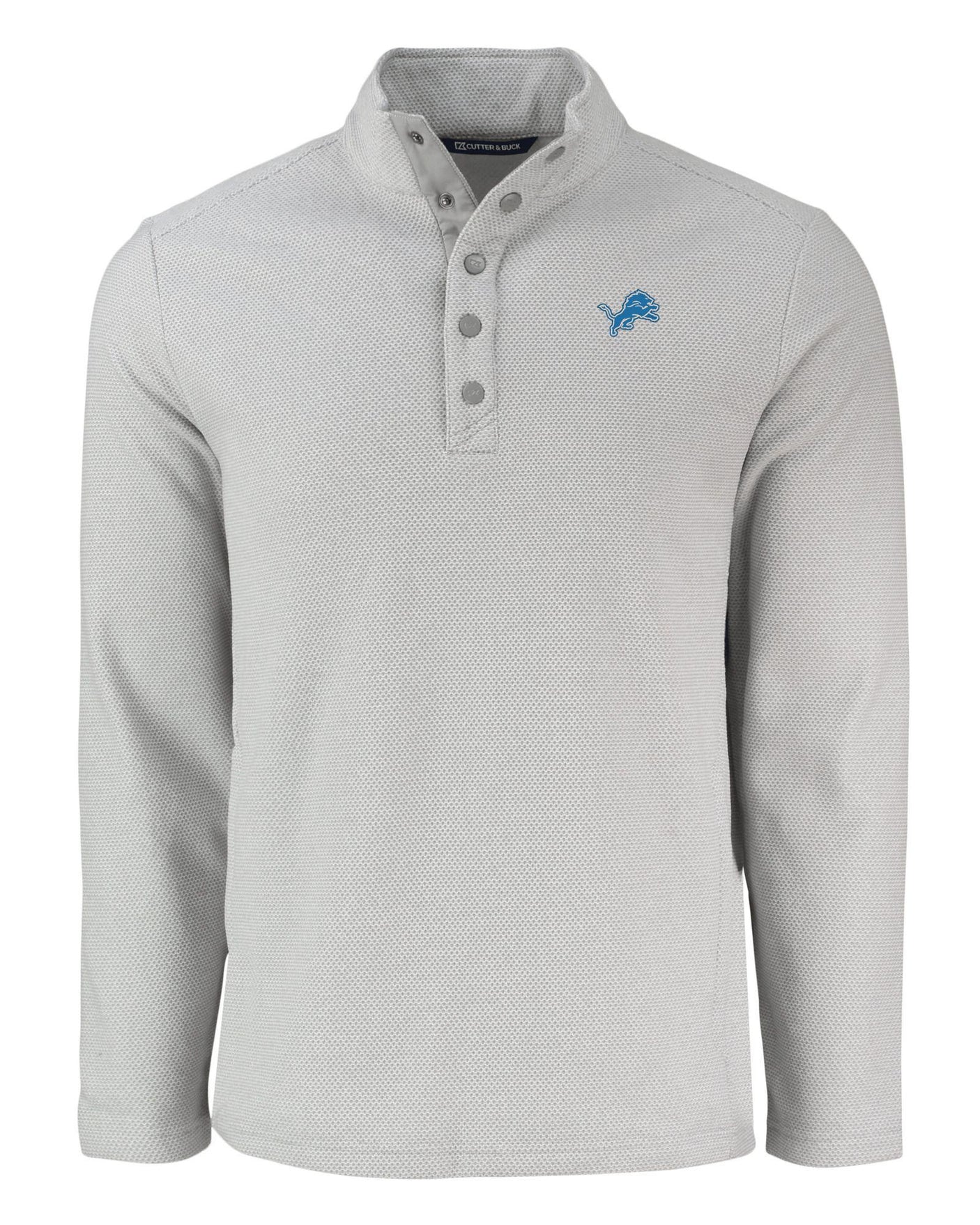 Lions Cutter and Buck Men's Grey Hunts Point Eco Fleece Snap Pullover