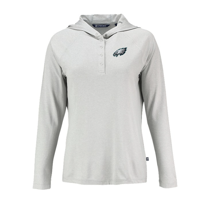 Eagles Cutter and Buck Women's Grey Coastline Epic Comfort Eco Hooded Shirt