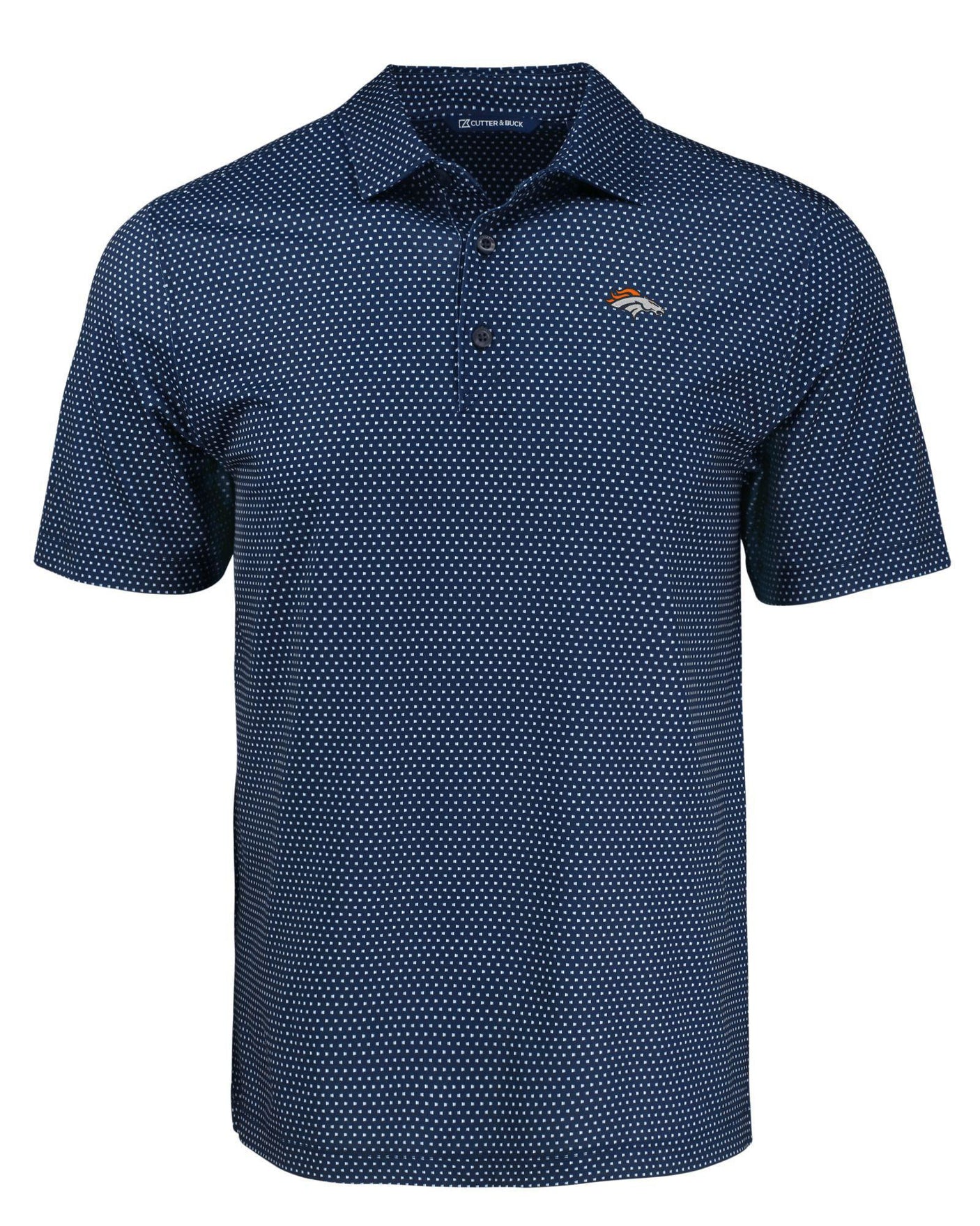 Broncos Cutter and Buck Men's Navy Pike Eco Shadow Check Print Polo