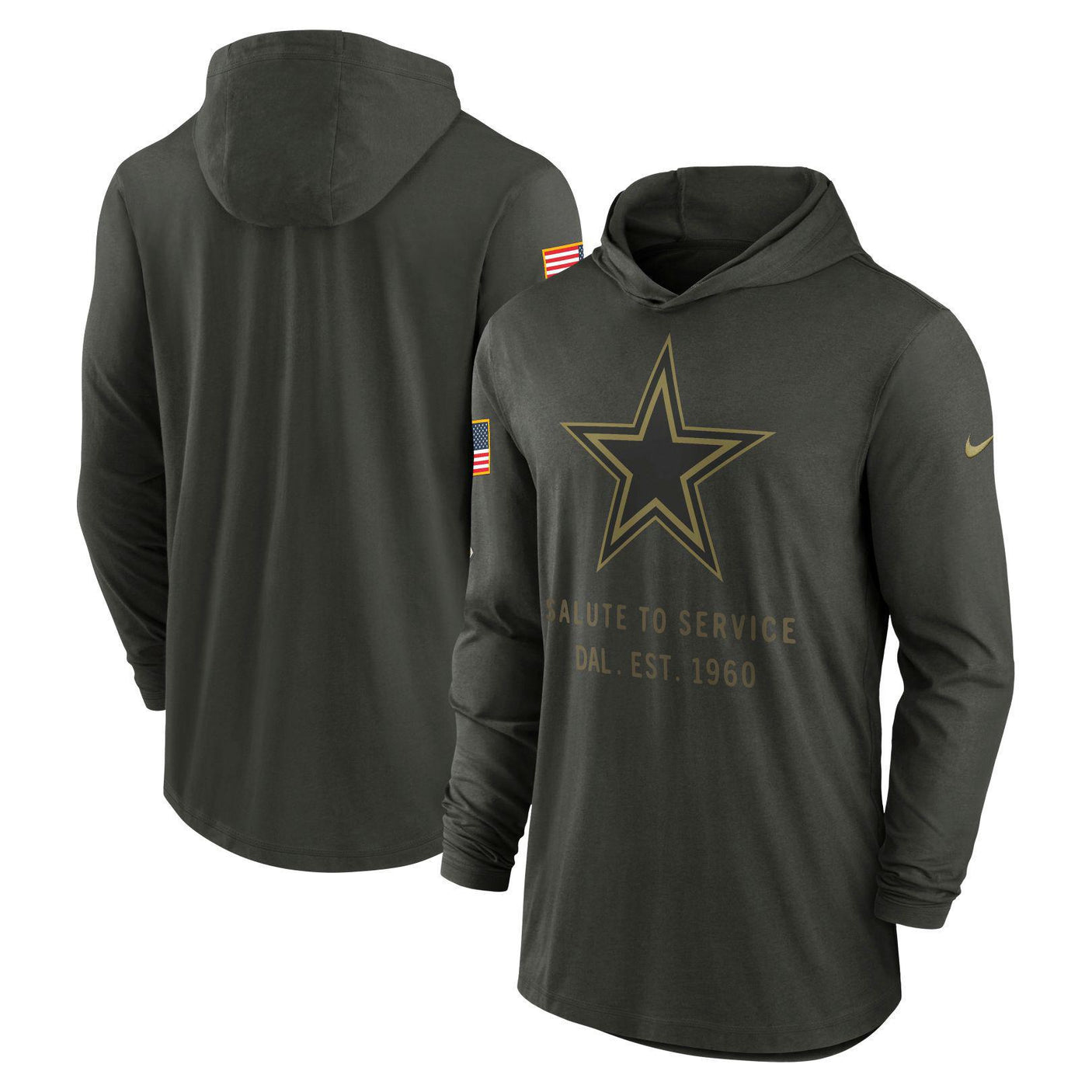 Cowboys 2025 Nike Men's Salute to Service Hooded Long Sleeve T-Shirt