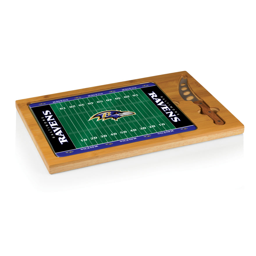 Ravens Icon Glass Top Cutting Board & Knife Set by Picnic Time Pro Football Hall of Fame