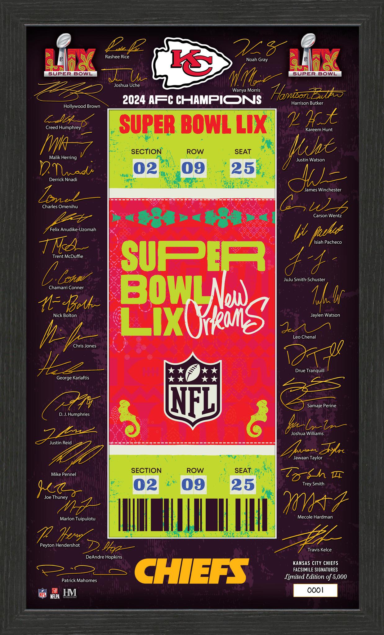 pentagon チケット Chiefs Super Bowl LIX (59) Signature Ticket Frame – Pro Football