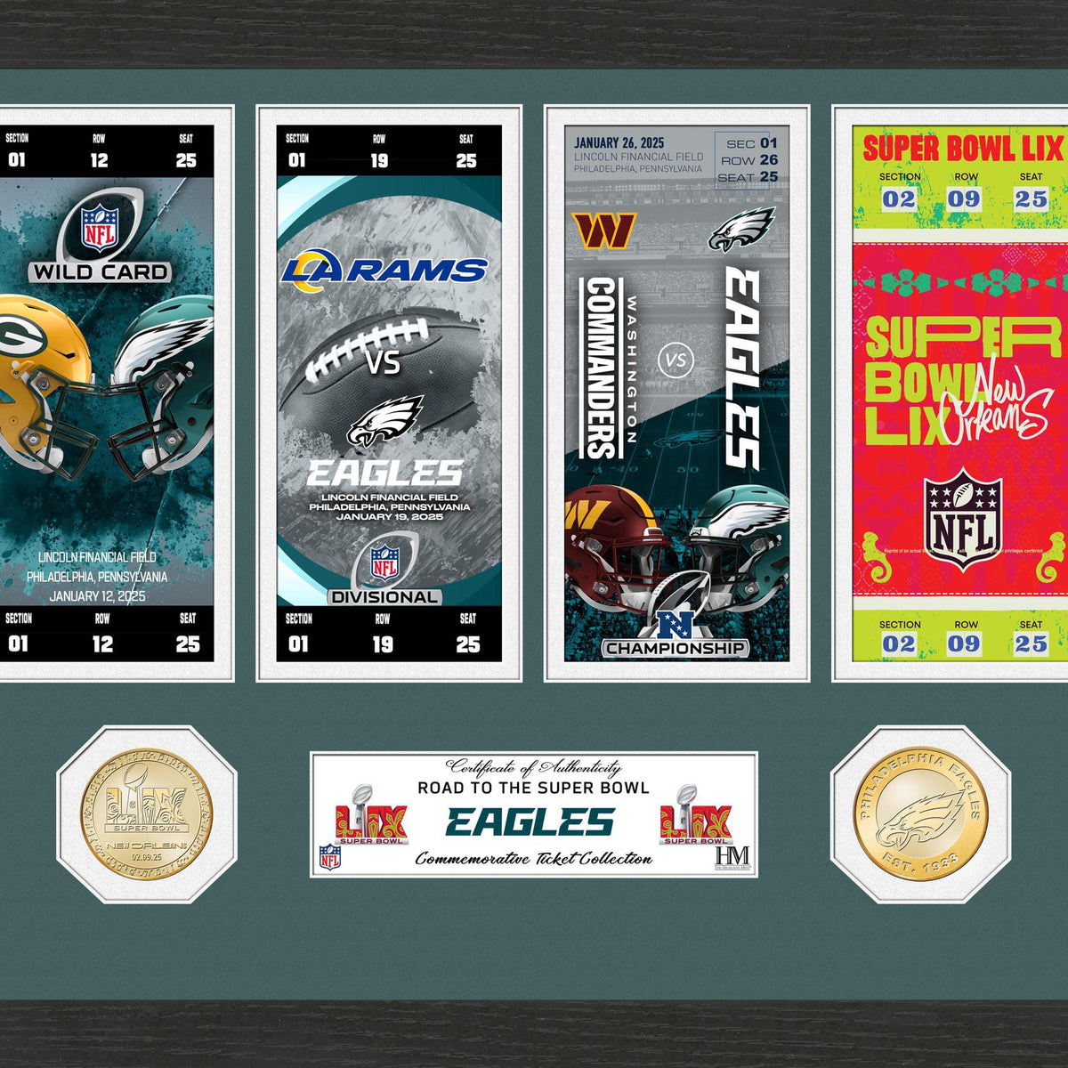 Eagles Road to Super Bowl LIX (59) Ticket and Bronze Coin Photo