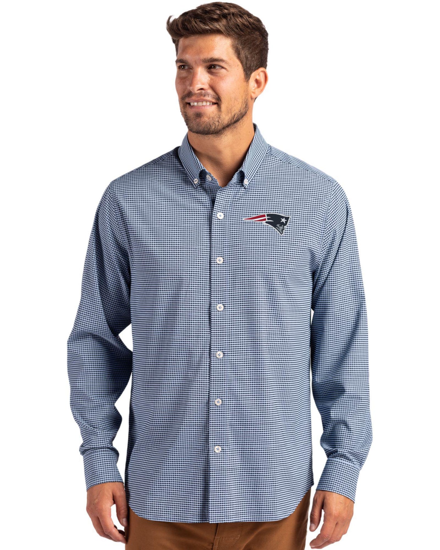 Patriots Cutter & Buck Men's Skyline Eco Gingham Button Down Shirt