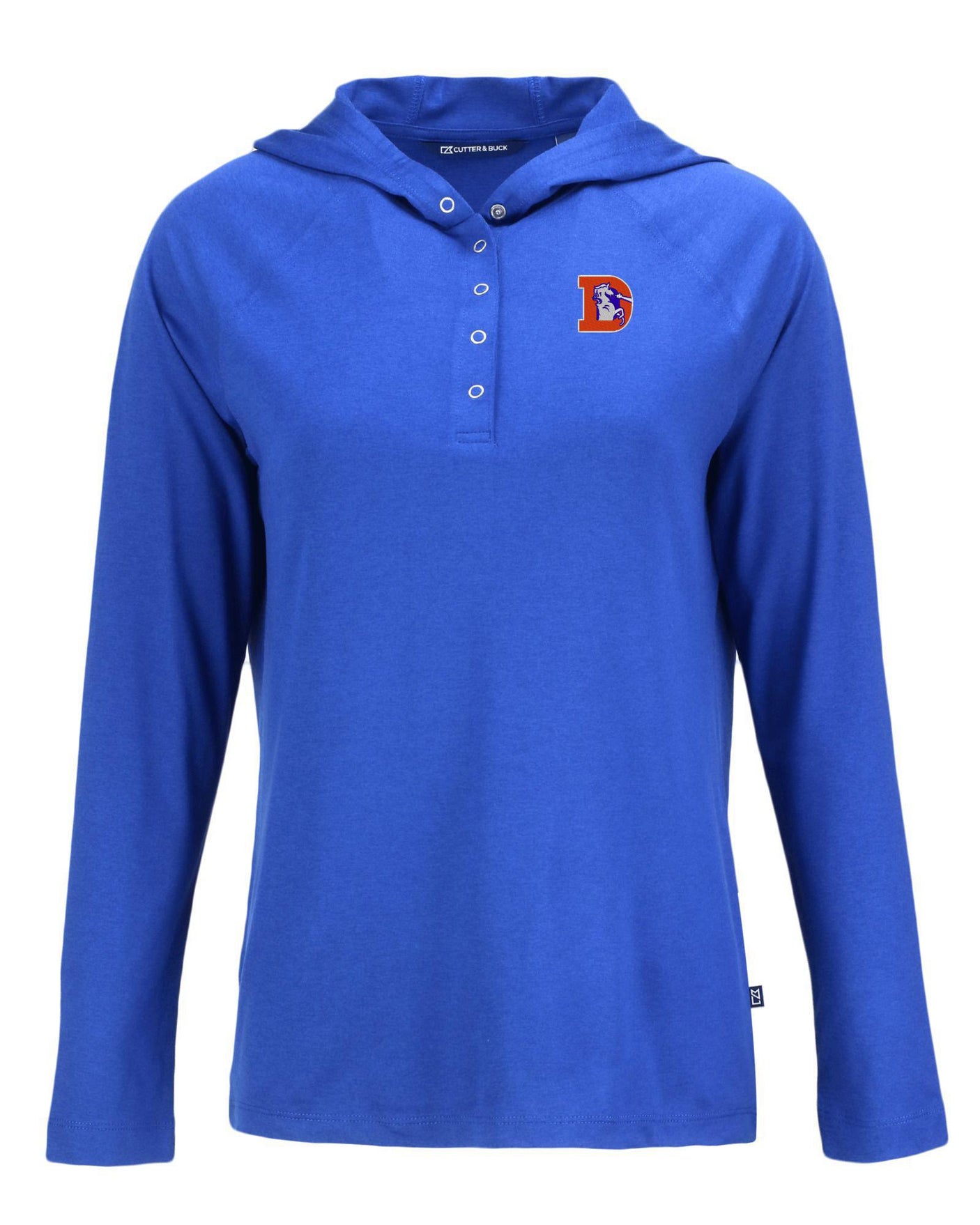 Broncos Cutter and Buck Women's Blue Coastline Epic Comfort Eco Hooded Shirt