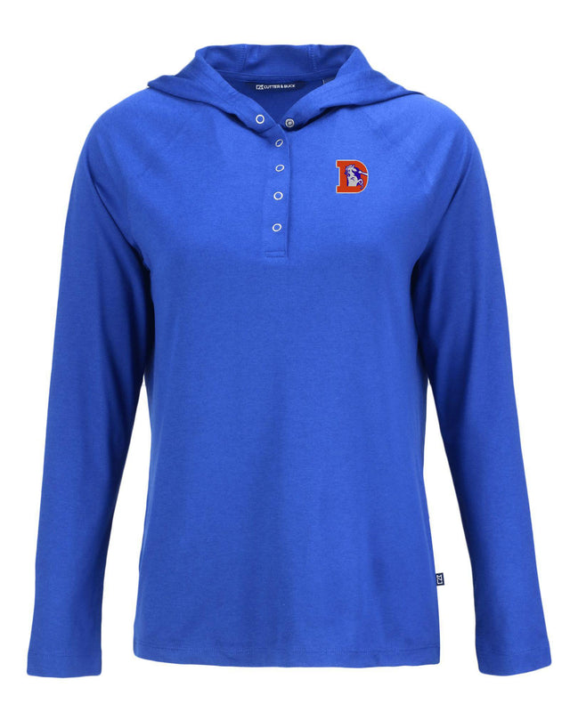 Broncos Cutter and Buck Women's Blue Coastline Epic Comfort Eco Hooded Shirt