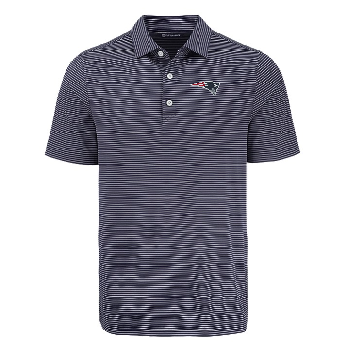 Patriots Cutter and Buck Men's Navy Blue/White Forge Eco Fine Line Stripe Recycled Polo