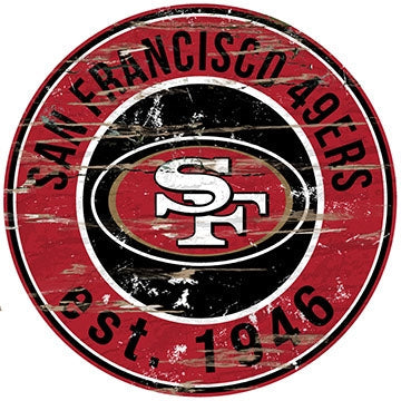 49ers Established Date Distressed Round Wall Art Pro Football Hall of Fame